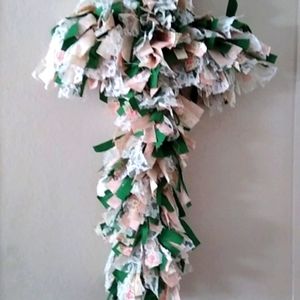 #24 Victorian Pink Flowers Cross Fabric Wreath